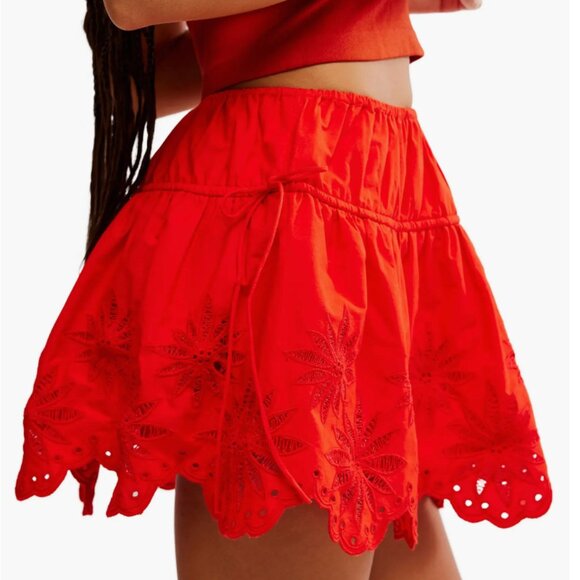 Free People Red skirt Wildest Dream Eyelet Embroidery Miniskirt Sz L New - Picture 3 of 8